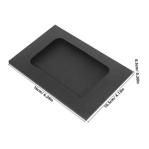 Black Window Envelopes Set 30 Pack Small Size For Business Cards Photos And Invitations, showing envelope dimensions and clear window.