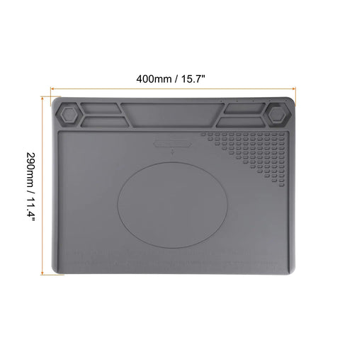 Top Notch Silicone Soldering Mat 11.4 By 15.7 Inches With Hardcore Magnetic Grip Heat Resistant Pad in classic gray.