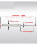Heavy Duty 316 Stainless Steel Ball Joint Gas Strut Hydraulic Lift Support Bar specifications diagram with measurements.
