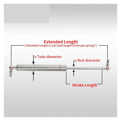 Heavy Duty 316 Stainless Steel Ball Joint Gas Strut Hydraulic Lift Support Bar specifications diagram with measurements.