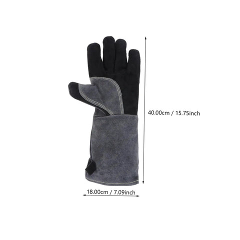Built Tough As Nails Heat Resistant Oven Gloves For Bbq Grilling And Welding Industrial Grade Long Arm Kitchen Mitts view showing 40cm length and gray fabric.