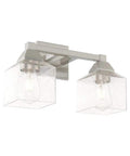 Two Light Brushed Nickel Bath Vanity Light With Clear Seeded Glass Shades And Open Bottom Modern Bathroom Fixture 10382-91