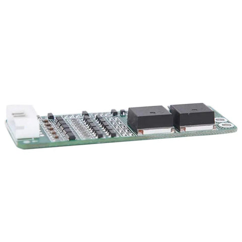 Top Shelf 5S 18650 Battery Charge And Discharge BMS Protection Board With Dead Nuts Accurate Tracking Heavy Duty 18V 21V 15A Circuit side view of the circuit board with connectors.