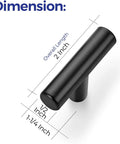 Matte Black Stainless Steel Cabinet Pulls Two Inch Length Half Inch Diameter One And One Quarter Inch Projection 30 Pack for Cabinets