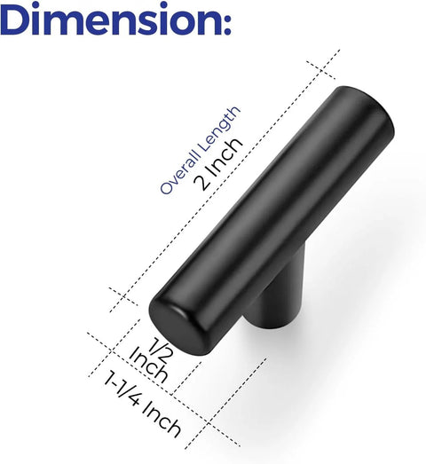 Matte Black Stainless Steel Cabinet Pulls Two Inch Length Half Inch Diameter One And One Quarter Inch Projection 30 Pack for Cabinets