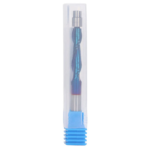 Premium Compression Flush Trim Carbide Router Bit With Ball Bearing in protective case for smooth wood and CNC projects.