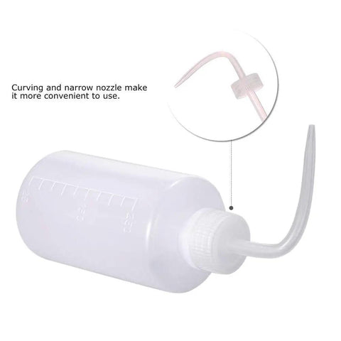 Two Pack 250ml Squeeze Wash Bottles, Narrow Mouth Plastic Safety Bottles For Medical And Plant Care, Lightweight LDPE With Measurement Scales For Cleaning, Watering Tools, Succulent Care, curved narrow nozzle