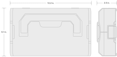 Dimensions of the 3/8 Inch Drive Torx and Tamper-Resistant Torx Bit Socket Set case, 10.2 x 6.1 x 2.5 inches, top and side views.