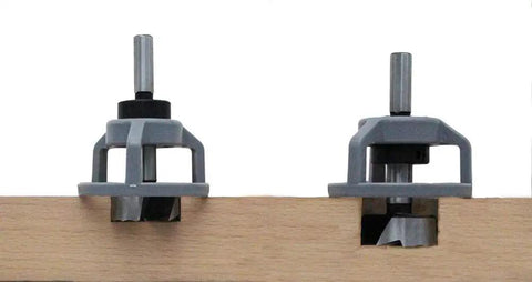 Dead Nuts Accurate Ball Bearing Drill Depth Stop And Heavy Duty Steel Guide Bushing Kit For Forstner Bits on wood plank.