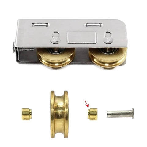 Heavy Duty 6 Piece Sliding Door And Window Pulley Kit With Silent Double Copper Wheels, showing a metal pulley system with copper wheels.