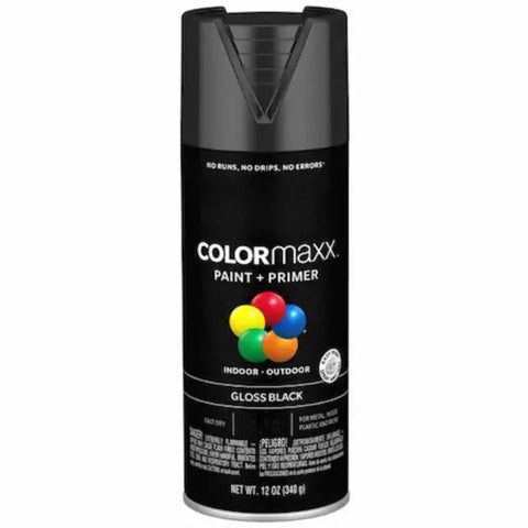 For Krylon K05505007 Spray Paint, Black, Gloss, 12 Oz can with a smooth black finish and multi-angle nozzle.
