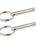 Two stainless steel quick-release pins with rings for marine use (5/16 in dia)