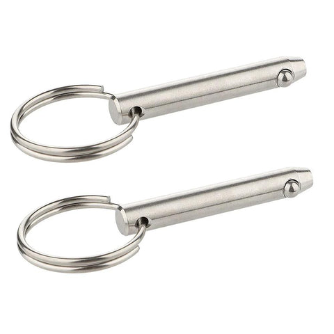 Two stainless steel quick-release pins with rings for marine use (5/16 in dia)