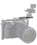 Top Shelf Camera Mounting Plate Cheese Bar Extension Featuring 1/4 And 3/8 Inch Threads Arri Style Mounting Holes on camera rig