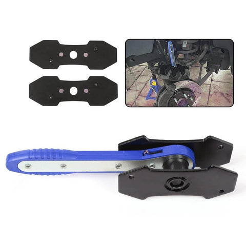 G-PLUS brake caliper press tool with blue handle and 2 steel plates; 4-in-1 universal disc ratchet caliper tool for brake repair