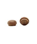 One Half Inch Button Top Walnut Wood Furniture Plugs For Screw Holes Pack Of Twenty Five, shown front and back view.