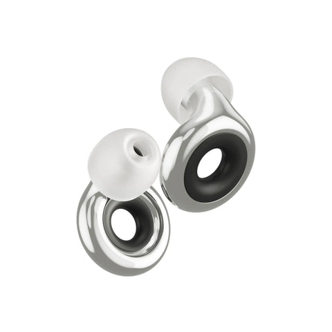 Experience 2 Plus Ear Plugs For Concerts And Festivals With 17 dB Noise Reduction High Fidelity Hearing Protection shown in silver and white