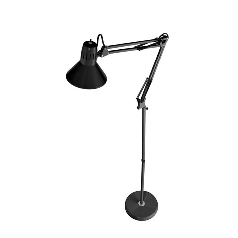 72 Inch Tall Swing Arm Floor Lamp For Office And Lounge Spaces With Multi Joint Adjustment All Metal Construction Weighted Base Black Finish Flicker Free LED Light Includes Replaceable LED Bulb Ideal Desk And Workspace