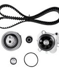 Pro Grade Timing Belt Replacement Kit Plus Fresh Water Pump Assembly Built For Your Audi A3 A4 And TT Ride Loaded With Two Point Oh Turbo Engine Specs From The Years 2005 Up To 2014 Bpy Bwt Cdma Ready For A Quick Swap Today. timing belt kit with water pump, pulleys and gasket