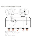 Diagram showing how to install Ultrasonic Fuel Level Sensor Non Contact Gauge For Cars Trucks Motorcycles And Boats Detects Diesel Gasoline Water In Any Tank Material Metal Aluminum Stainless Steel Plastic 100cm Range AI Signal Filtering No Drill Holes Needed on a fuel tank.