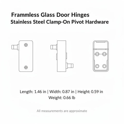 Diagram of 3Mm-12Mm Glass Compatibility Frameless Door Hinges Stainless Steel Clamp-On Pivot Hardware dimensions