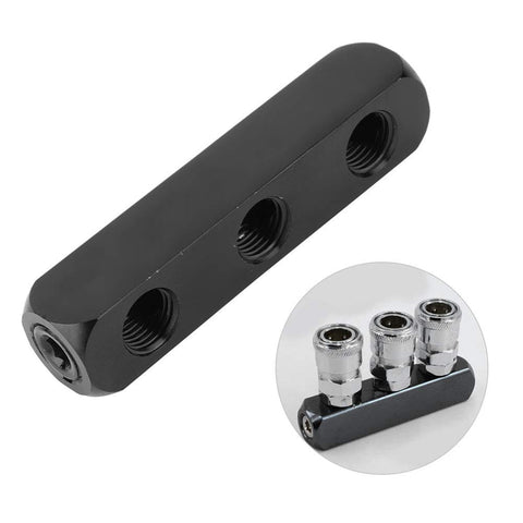 Three Way Air Hose Inline Manifold Block Splitter One Quarter Inch Aluminum For Pneumatic Tools And Compressors