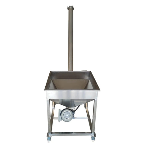 Automatic Screw Powder Feeding Machine Integrating Vibrating Hopper Inclined Conveyor 220V Heavy Duty Industrial Loader with stainless steel design.