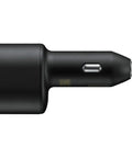 Road Ready Dual Port Car Charger With Blazing Fast 45W Plus 15W Output For Usb C And Usb A sleek black design for easy vehicle charging.