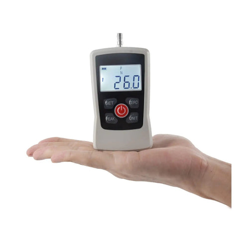 Digital Push Pull Force Gauge 110 Lb 50 Kg 500 N Budget Friendly Portable Grip Strength Tester For Tension And Compression Testing With High Resolution Display And Fast Sampling Easy To Use. handheld force gauge on palm, digital display