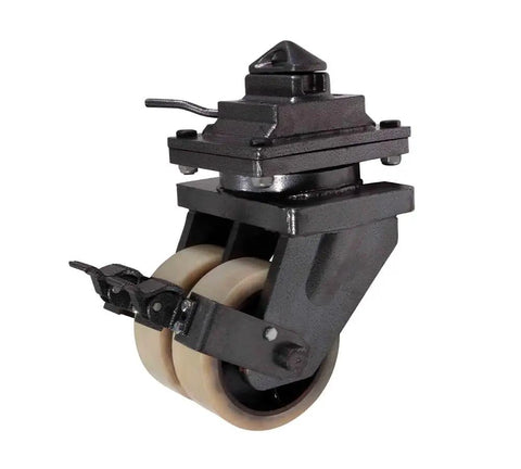 Four Pack 8 Inch ISO Shipping Container Double Caster Wheels with Brakes for Heavy Duty Moves, steel frame and nylon wheels