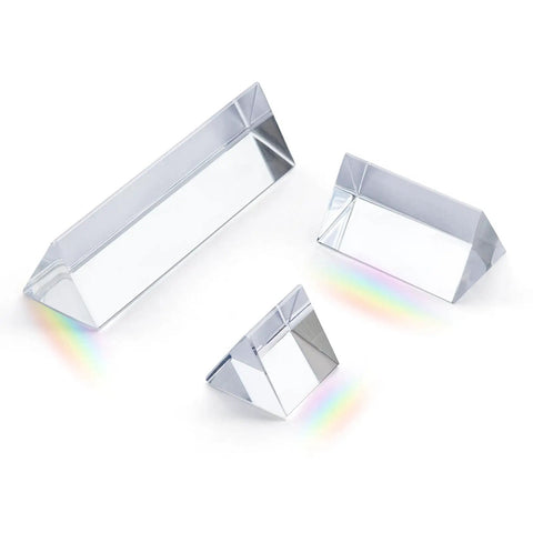 Equilateral Crystal Prism Set in 1 Inch 2 Inch and 4 Inch Sizes for Physics Teaching, Rainbow Creation