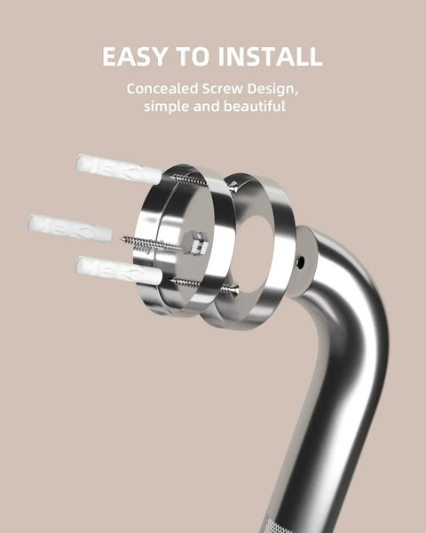 Concealed screw design of 32 Inch Anti Slip Shower Grab Bar With Satin Brushed Nickel Finish And Knurled Middle For Superior Grip Stainless Steel Safety Hand Rail For Bathroom Support Handicap Elderly Senior Assist Non Slip Bath Handle