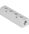 Heavy Duty Large Flow Aluminum Pneumatic Air Manifold Block With 40x40mm Footprint G1-2 Inlet And G1-4 Outlets High Pressure Air Distribution