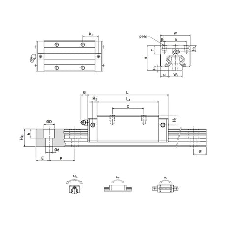Pro Grade Hgr20 Linear Guide Rail 1500 Mm Paired With Hgh20ca Slider Blocks CNC Lathe Hardware schematic with dimensions