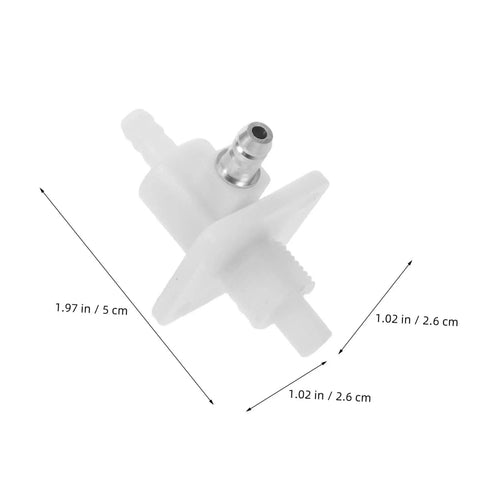 Hydrogen Oxygen Therapy Flow Valve For Home Wellness Gear, compact white design with dimensions, precise regulation, secure connections.