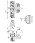 Technical drawing of Top Shelf Locking Gate Latch Black Featuring Dual Side Privacy Shield And Rekeyable Cylinder with dimensions.