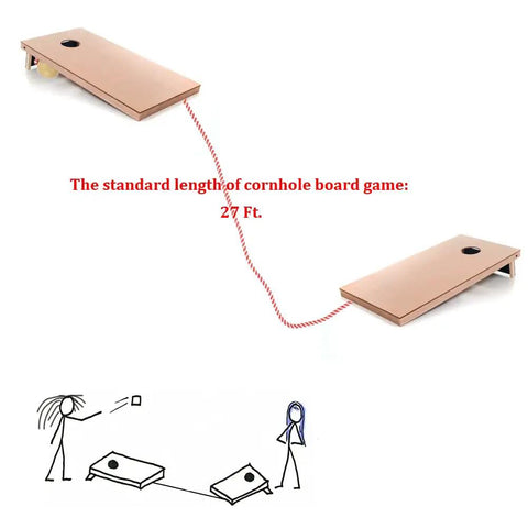 Cornhole Distance Setup Tool With Quarter Inch Rope And Two And A Half Inch Wood Balls For Accurate 27 Foot Board Separation Ideal For Backyard Toss And Tournament Ready Game Setup, showing two boards