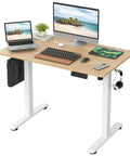 Straight Up Slick Electric Standing Desk With Adjustable Height Motorized Sit Stand Home Office Workstation with keyboard and monitors.