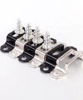 Rock Solid Invisible Cabinet Connectors 10 Pack Slick Black Metal Furniture Brackets With Recessed Cupboard Hinges, showcasing four brackets with screws.