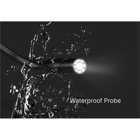Waterproof probe of HD Borescope Inspection Camera With 2.8 Inch IPS Display And 8 LED Illumination in use with splash effect