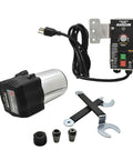 Badass 3 1/4 Horsepower Router Motor With External Variable Speed Control showing motor, control, collets, and tools for routing.