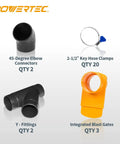 Two And A Half Inch Dust Collection Fittings Kit With Connectors Blast Gates And Stainless Steel Hose Clamps For Three Machine System