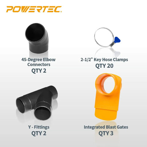 Two And A Half Inch Dust Collection Fittings Kit With Connectors Blast Gates And Stainless Steel Hose Clamps For Three Machine System