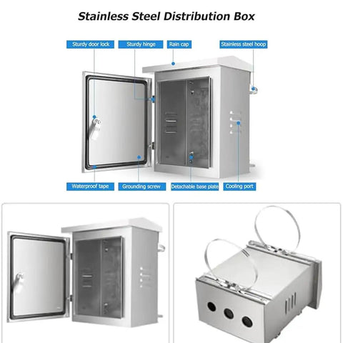 Stainless Steel IP67 Outdoor Electrical Enclosure With Mounting Kit Wall Mounted Control Box For Electrical Equipment Heavy Duty All Weather Resistant Junction Box 60x25x80 Cm Or 60x30x80 Cm 304 Grade, open front view