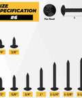 100 Pack Size Six Black Truss Head Self Tapping Screws For Wood Sheet Metal And Plastic Stainless Steel 304 Rust Resistant With Black E Coating