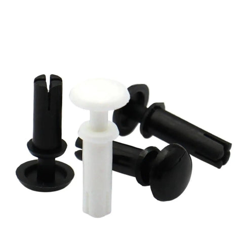 Heavy Duty Nylon Push In Rivets Clamp in black and white, designed for easy installation and shock resistance.