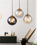 Industrial Retro Loft 3 Way Pendant Light With Glass Globe Lampshades In Amber, Brass Fittings Cluster Chandelier Hanging Lamp