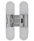 Heavy Duty Concealed Door Hinge Delivers True 180 Degree Swing For Interior Rooms with chrome finish and adjustable design.