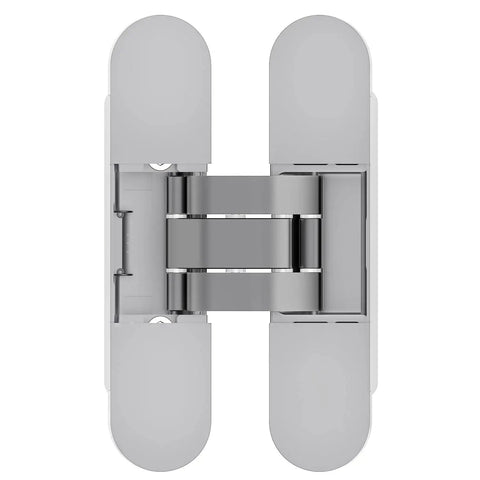 Heavy Duty Concealed Door Hinge Delivers True 180 Degree Swing For Interior Rooms with chrome finish and adjustable design.