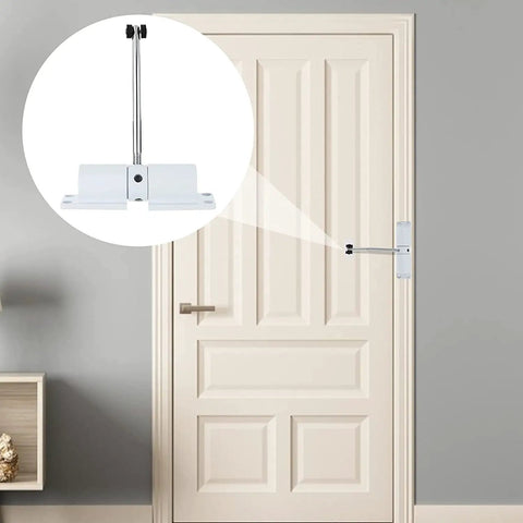 Heavy Duty Zinc Alloy Door Closer With Adjustable Spring Auto Close For Doors Up To 30 Kg White installed on wooden door